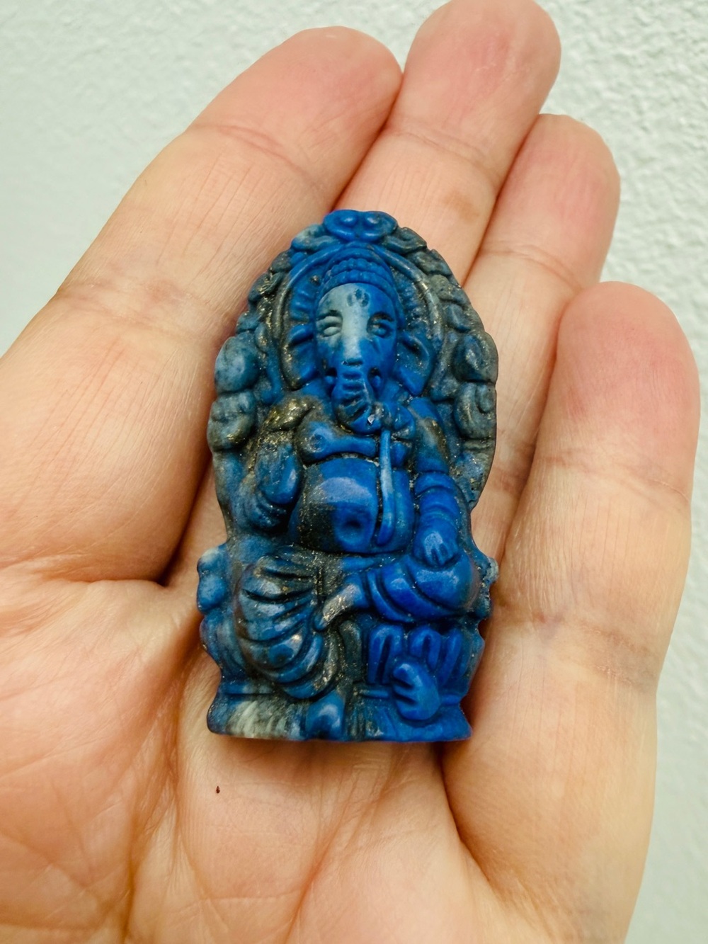 Lapis Lazuli Ganesha Statue – Hand-Carved Royal Blue Golden Pyrite Inclusions